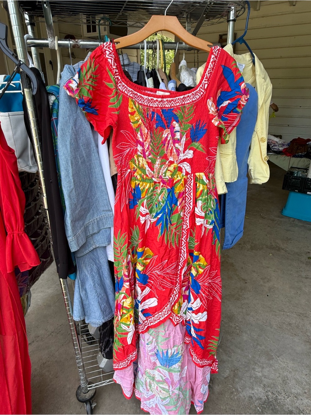 Flying Tomato Red Tropical Floral Maxi Dress